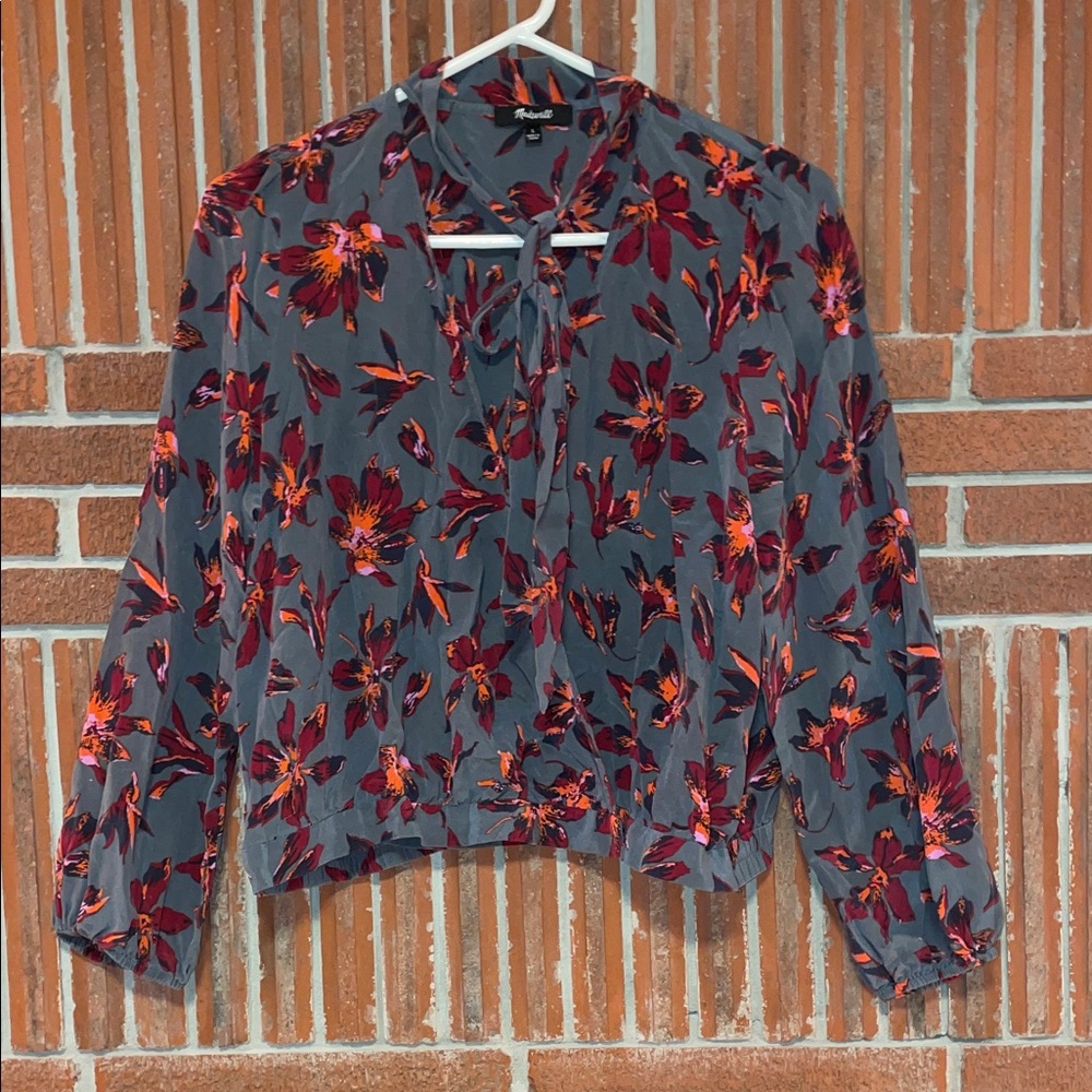 Madewell Silk Tie-Neck Wrap Top in Winter Orchid Size L